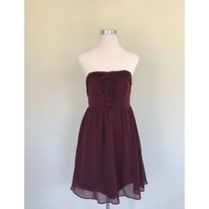LC Lauren Conrad Strapless Burgundy Dress